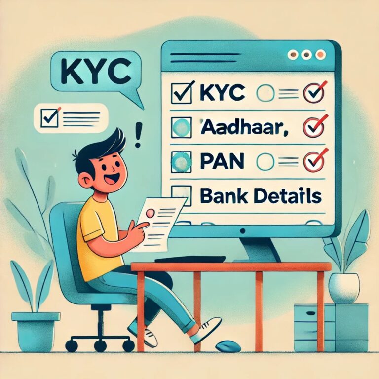 A person sitting at a desk, completing KYC details online for smooth Provident Fund (PF) withdrawals, symbolizing seamless financial management.