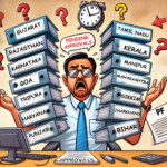 Employee juggling multiple PF forms for inter-state transfer, representing the challenges of PF transfer across states.