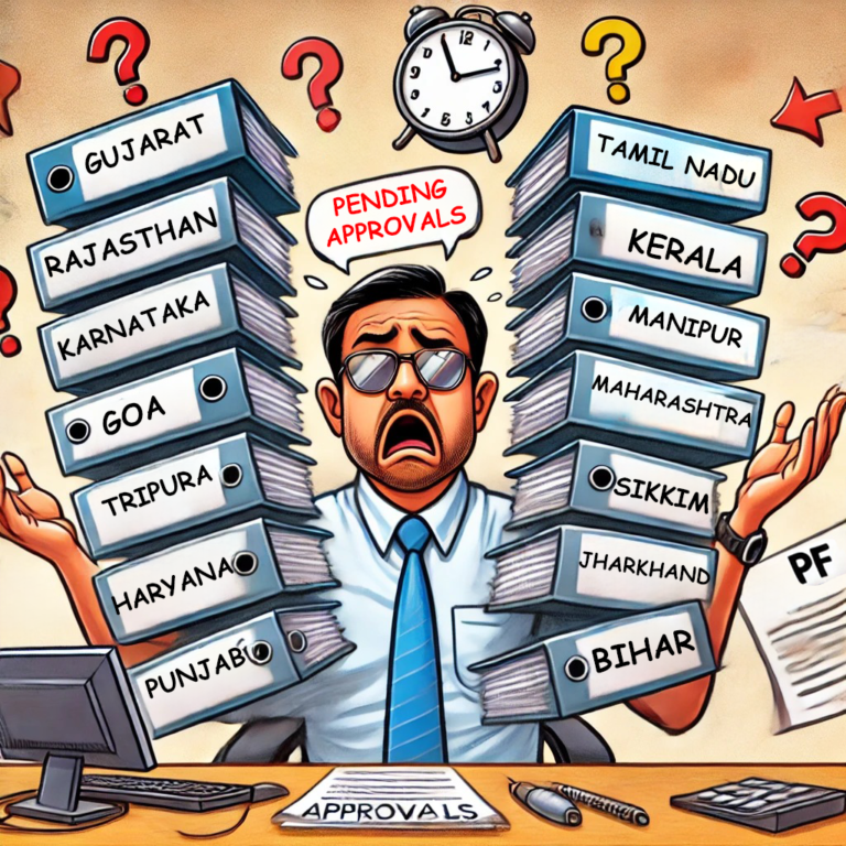 Employee juggling multiple PF forms for inter-state transfer, representing the challenges of PF transfer across states.