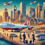 Kingfisher Airlines aircraft and staff in a bustling, luxurious airport setting.