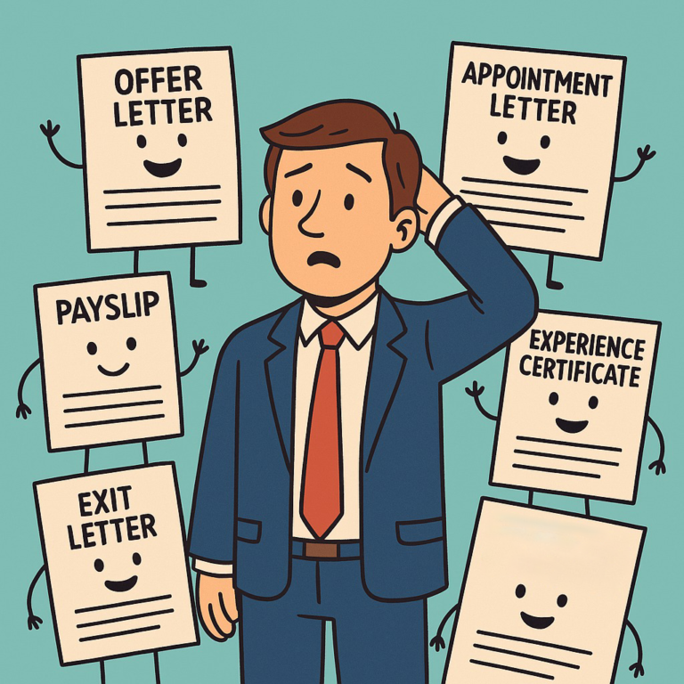 Funny visual showing a professional’s relief as third-party payroll handles everything from onboarding to exits with charm and ease.