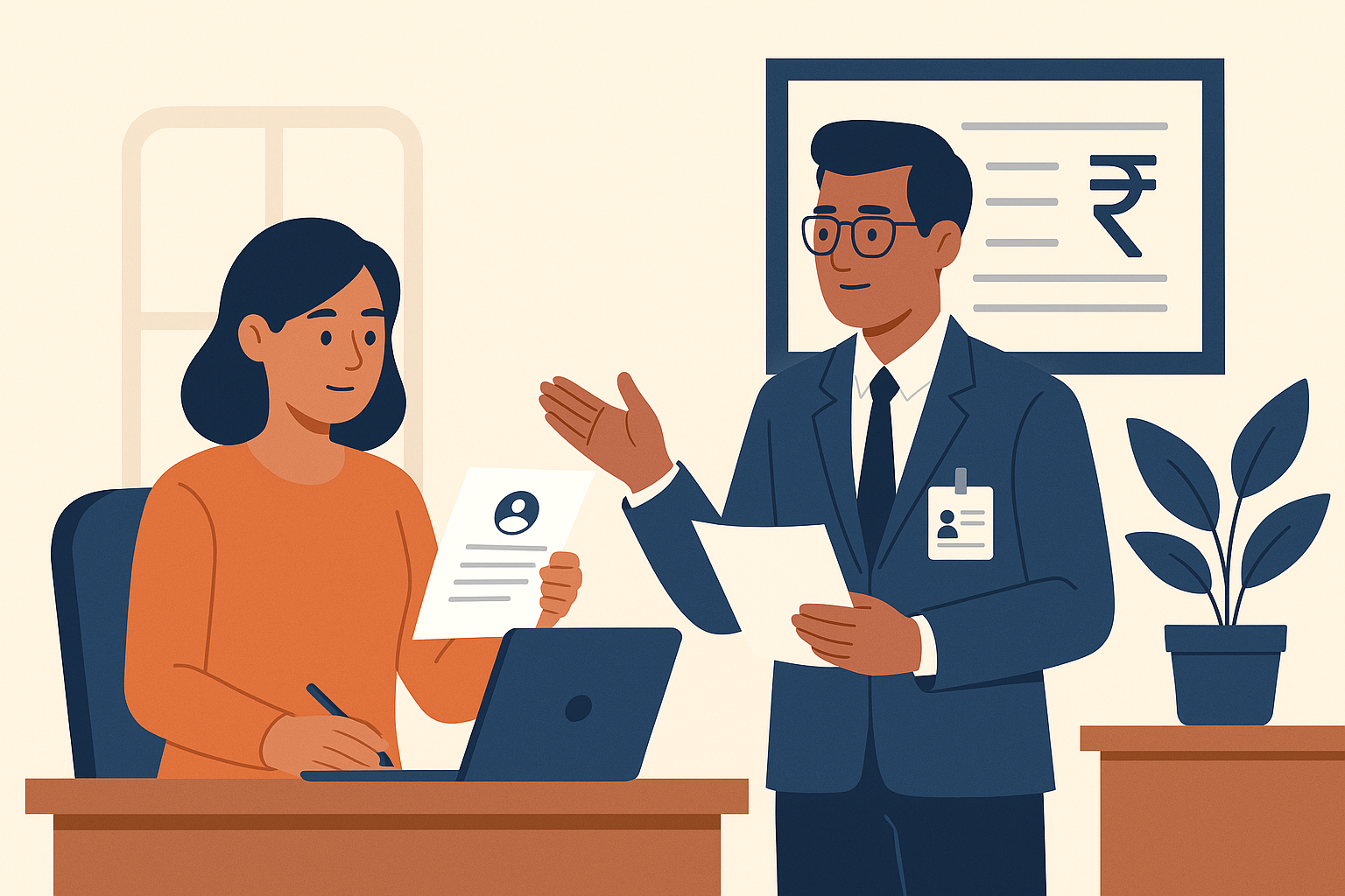 Flat-style illustration showing HR professionals discussing employee eligibility with an EPF officer in a modern office, symbolizing Calcutta High Court judgment on excluded employees.